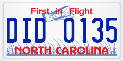 NC license plate DID0135