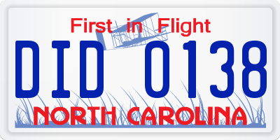NC license plate DID0138