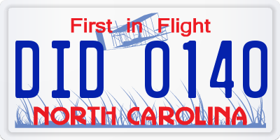 NC license plate DID0140