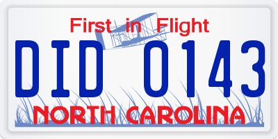NC license plate DID0143
