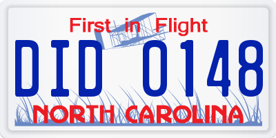 NC license plate DID0148