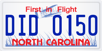 NC license plate DID0150