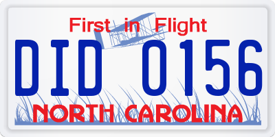 NC license plate DID0156