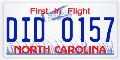 NC license plate DID0157
