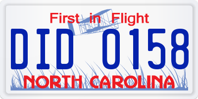 NC license plate DID0158