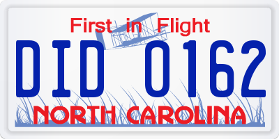 NC license plate DID0162