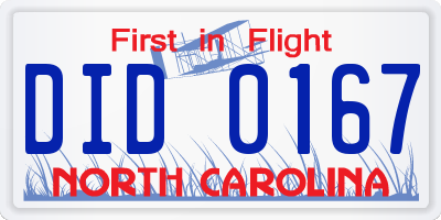 NC license plate DID0167