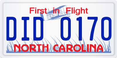 NC license plate DID0170
