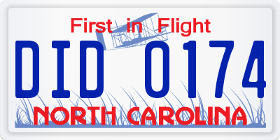 NC license plate DID0174