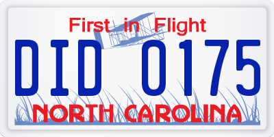 NC license plate DID0175