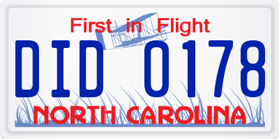 NC license plate DID0178