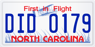NC license plate DID0179