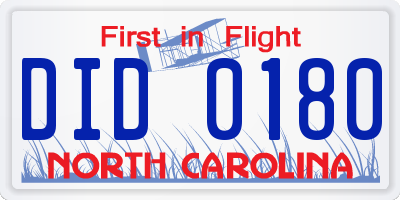 NC license plate DID0180