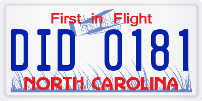 NC license plate DID0181