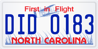 NC license plate DID0183