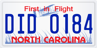 NC license plate DID0184