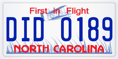 NC license plate DID0189