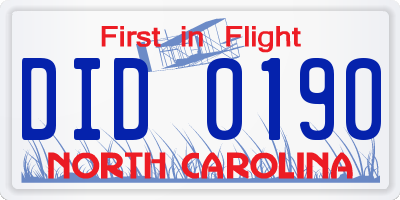 NC license plate DID0190