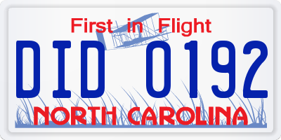 NC license plate DID0192