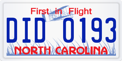 NC license plate DID0193