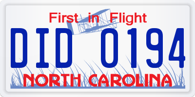 NC license plate DID0194