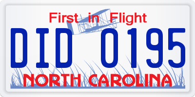 NC license plate DID0195
