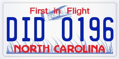 NC license plate DID0196