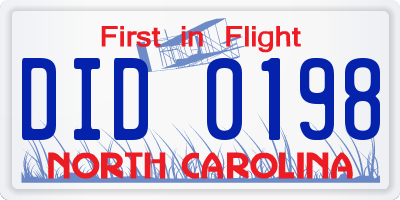 NC license plate DID0198