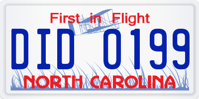 NC license plate DID0199