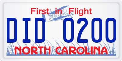 NC license plate DID0200