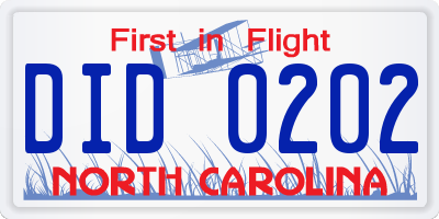 NC license plate DID0202
