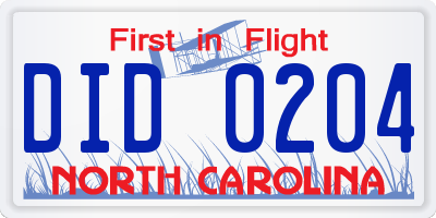 NC license plate DID0204