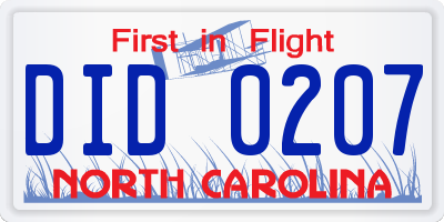 NC license plate DID0207
