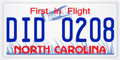 NC license plate DID0208