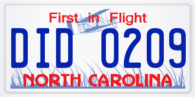 NC license plate DID0209