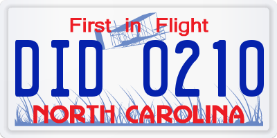 NC license plate DID0210
