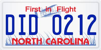 NC license plate DID0212
