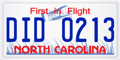 NC license plate DID0213