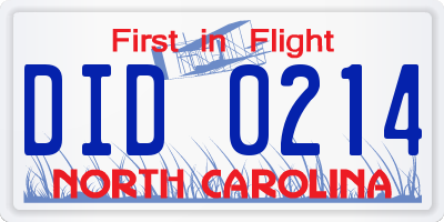 NC license plate DID0214