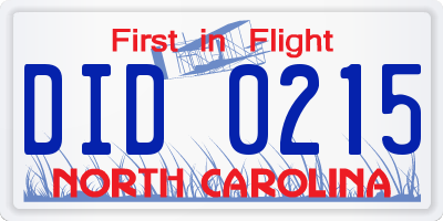 NC license plate DID0215