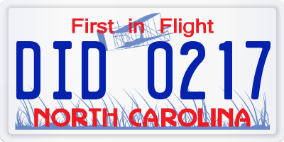 NC license plate DID0217