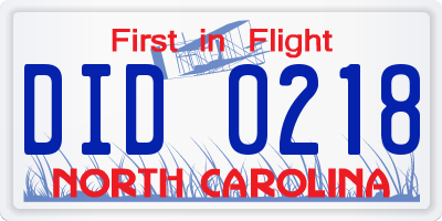 NC license plate DID0218