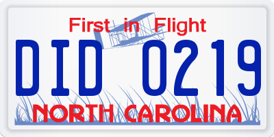 NC license plate DID0219