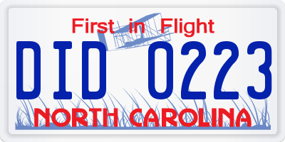 NC license plate DID0223