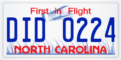 NC license plate DID0224