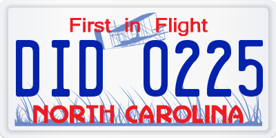 NC license plate DID0225