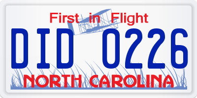 NC license plate DID0226