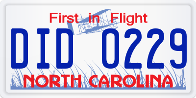 NC license plate DID0229