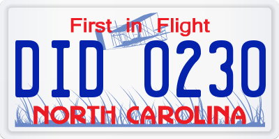NC license plate DID0230