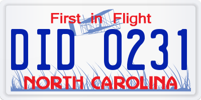 NC license plate DID0231